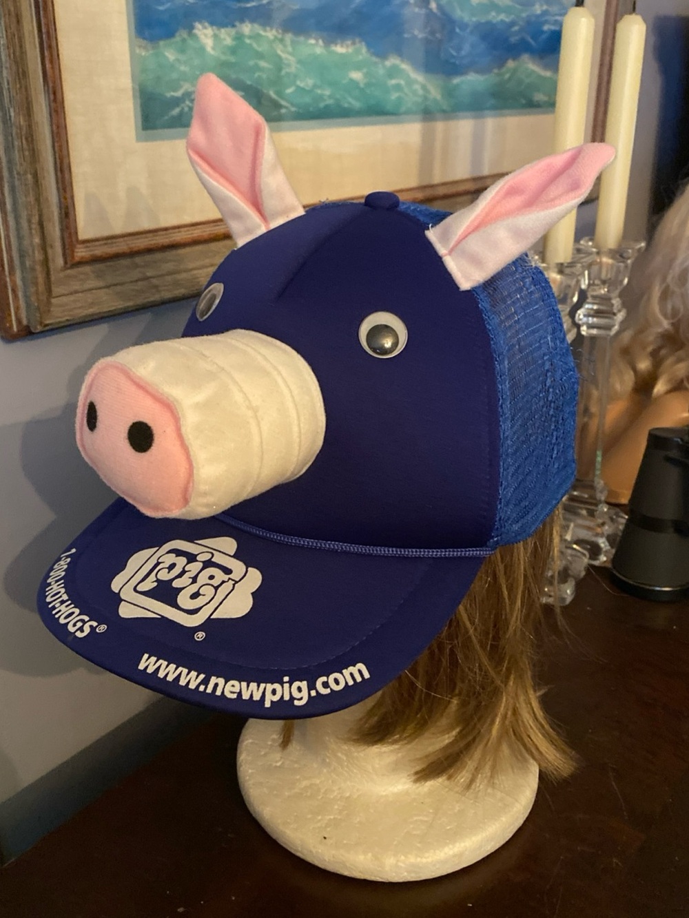 ! Vintage 1992 New Pig Corporation Hat Blue Mesh Trucker Cap Krazee Kaps Hot Hog